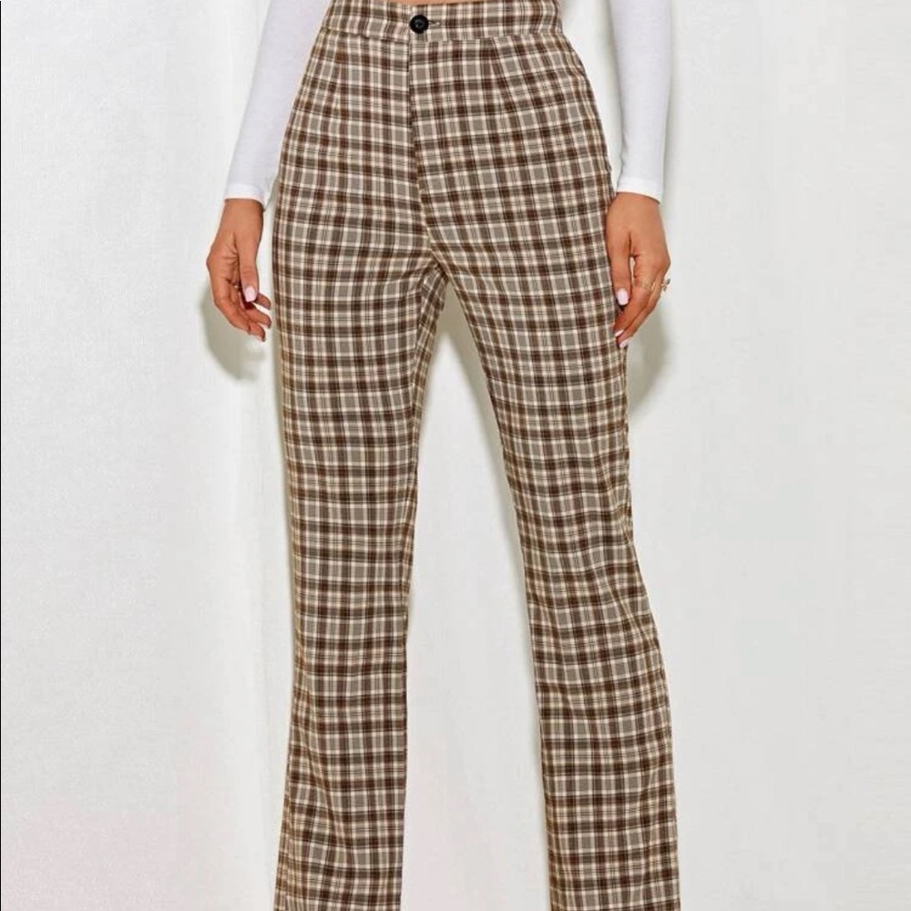 High waisted plaid pants